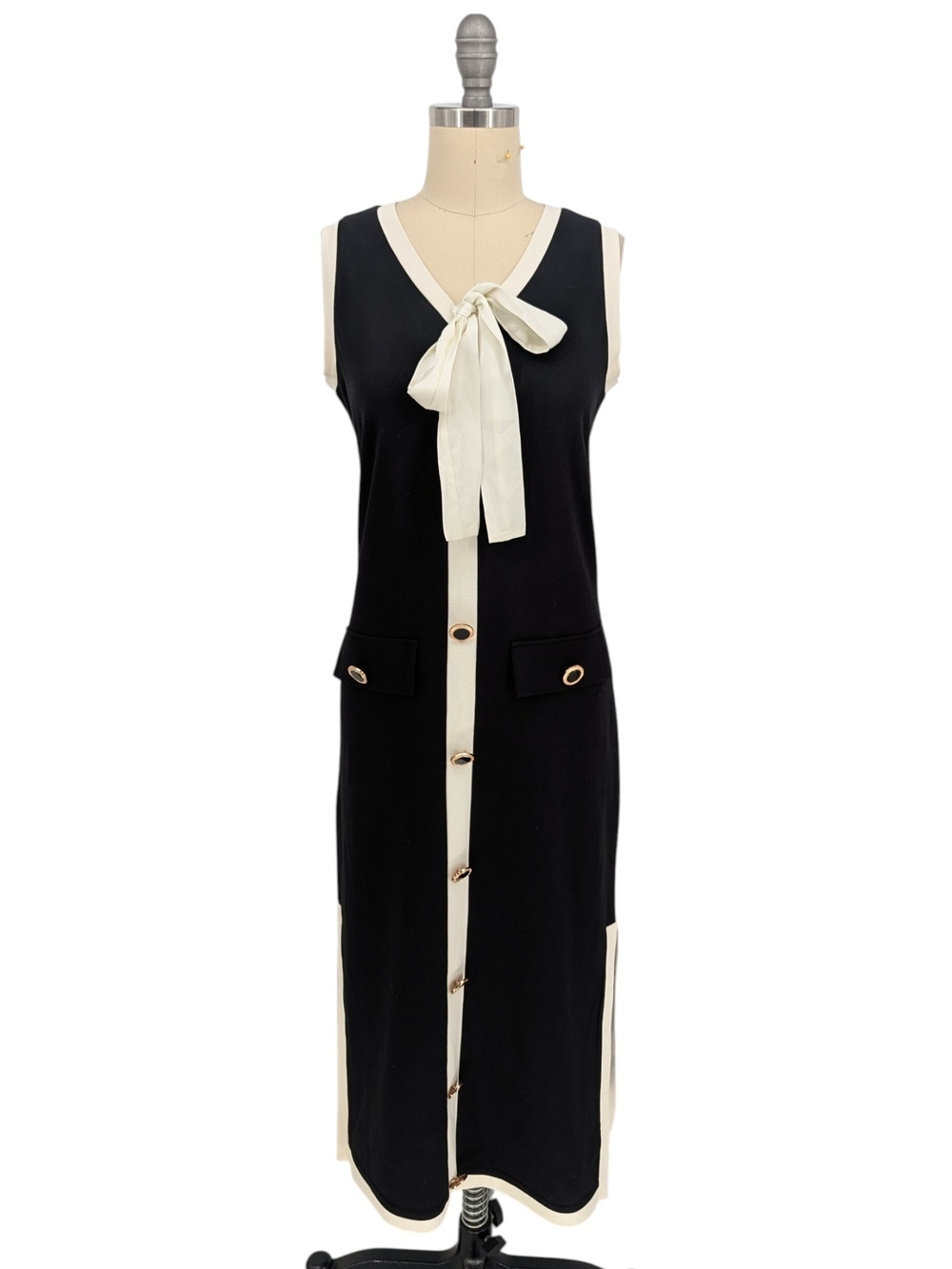 01254 Nicole Miller Colorblock Ponte Knit Midi Dress Black Ivory size XSmall